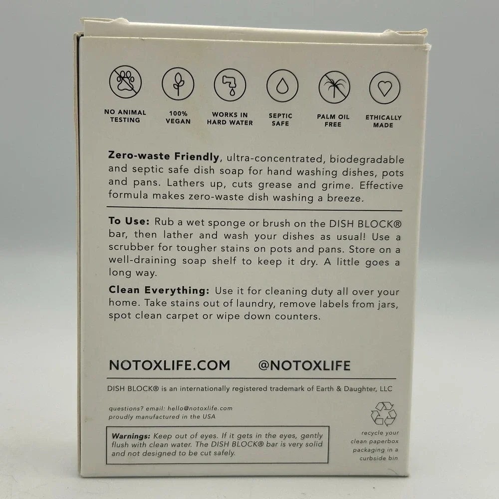 No Tox Life Solid Dish Block Vegan Zero Waste Sustainable Eco Aesthetic Dye Free
